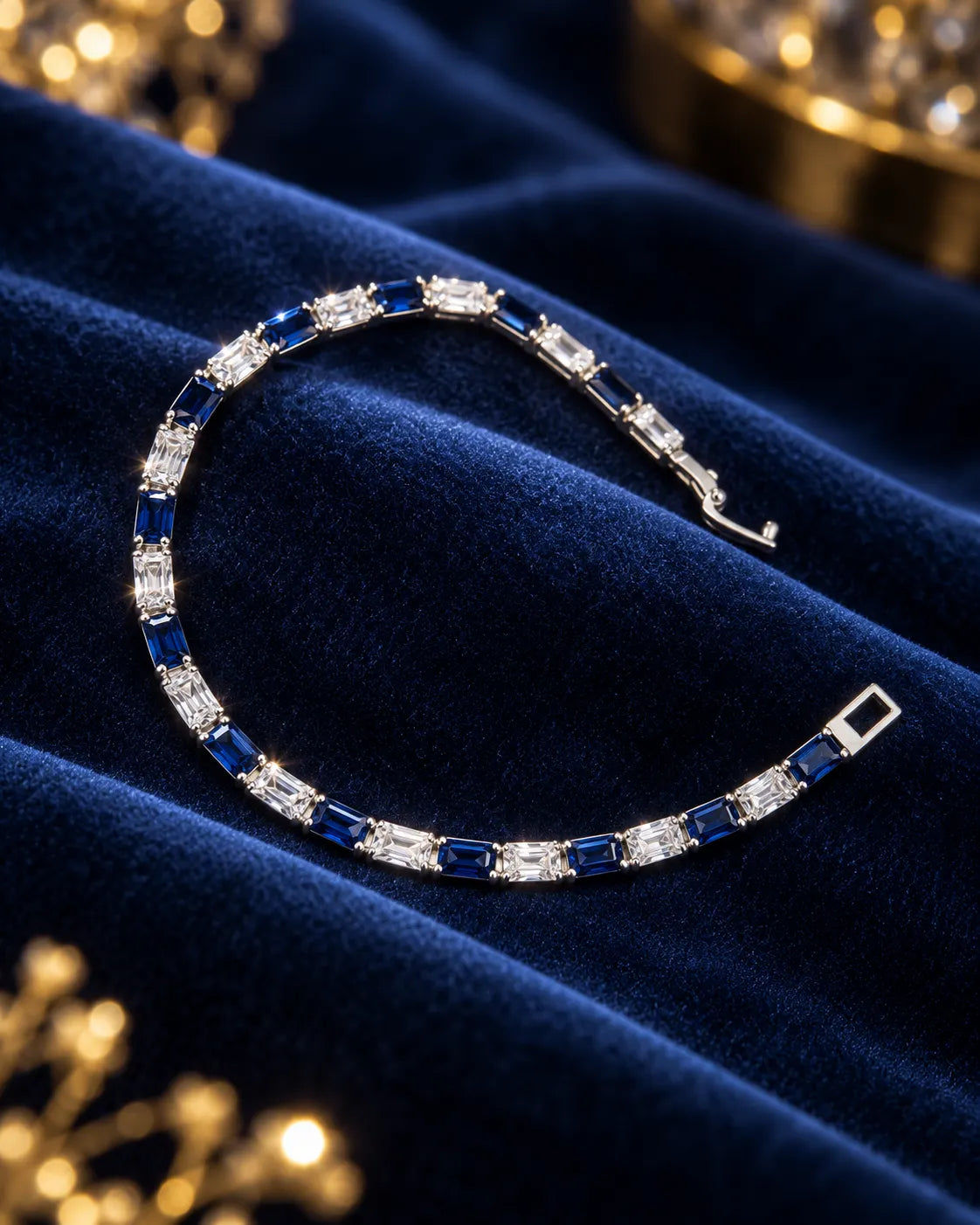 Blue & Clear Baguette Tennis Bracelet - Silver Tone - product view 3