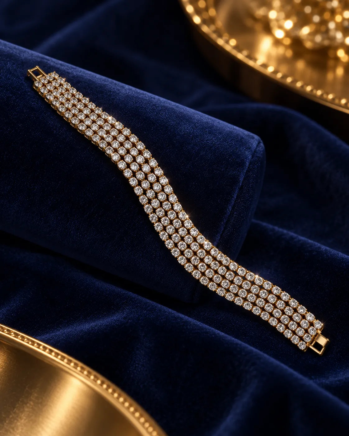 Multi-Row Crystal Tennis Bracelet - Gold Tone - product view 3