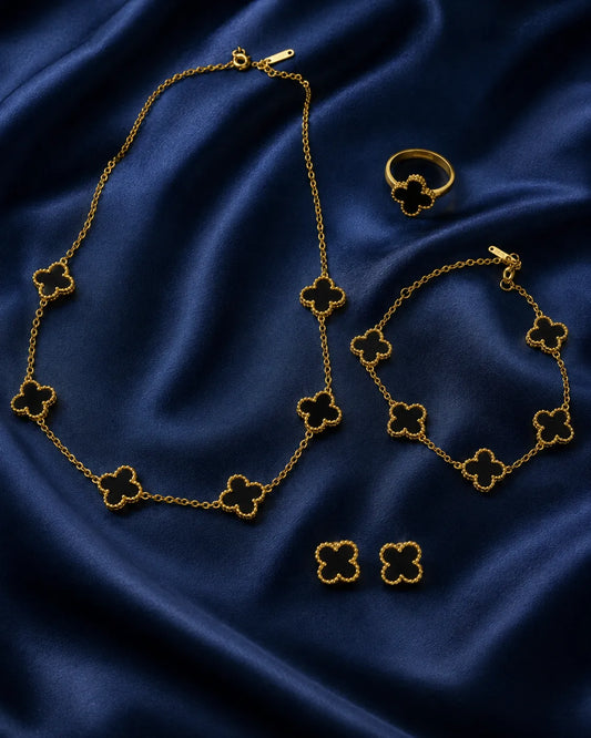 Noir Clover Necklace, Bracelet, Ring & Stud Set - alternate product view