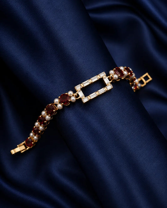 Ruby Pearl Geometric Statement Bracelet - alternate product view