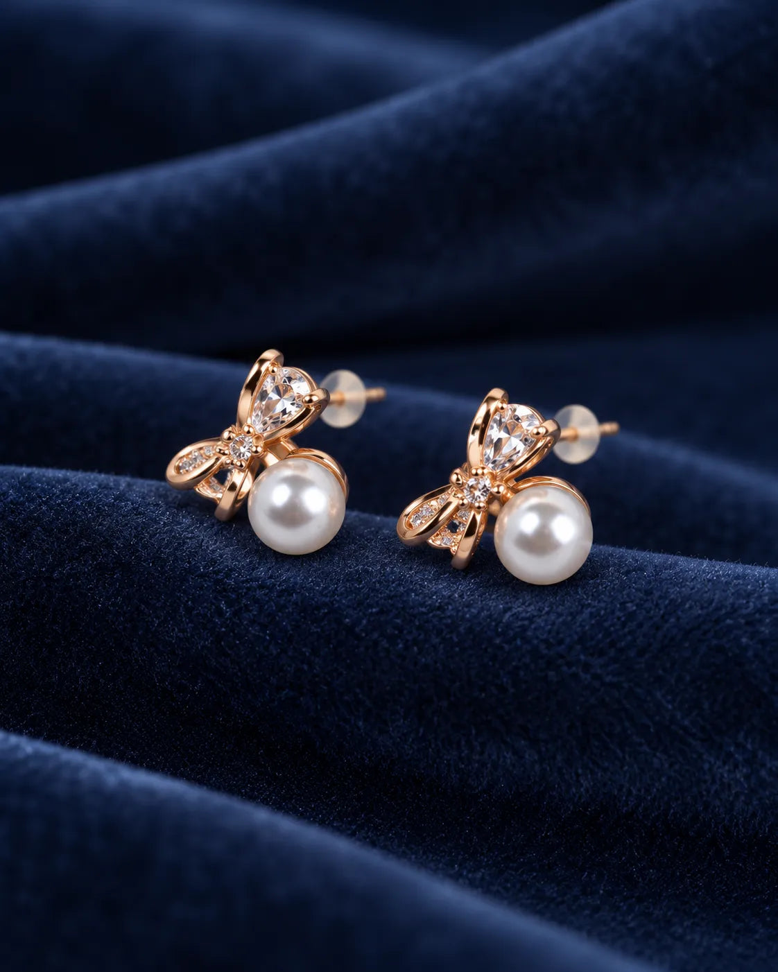 Crystal Bow-Knot Gold-Tone Stud Earrings - product view 3