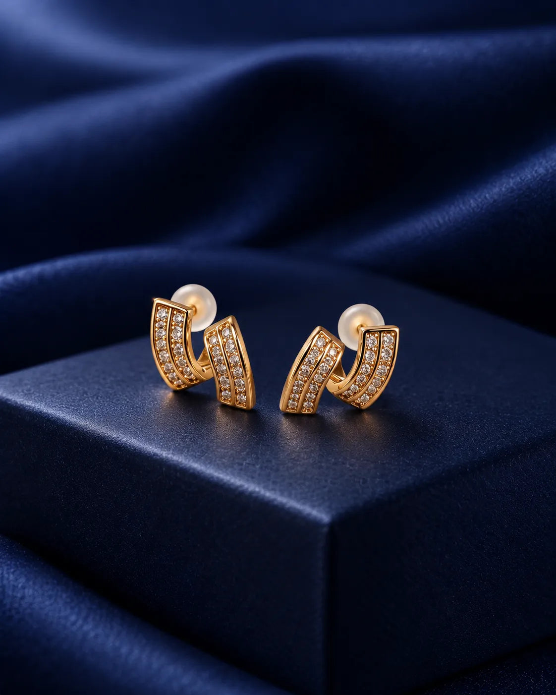 Double Curve Crystal Gold-Tone Stud Earrings - product view 3