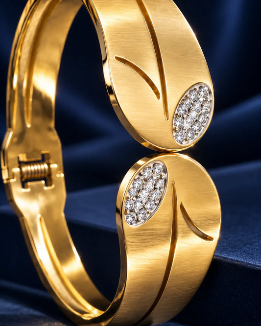 Golden Leaf Crystal Open Cuff Bangle - alternate product view