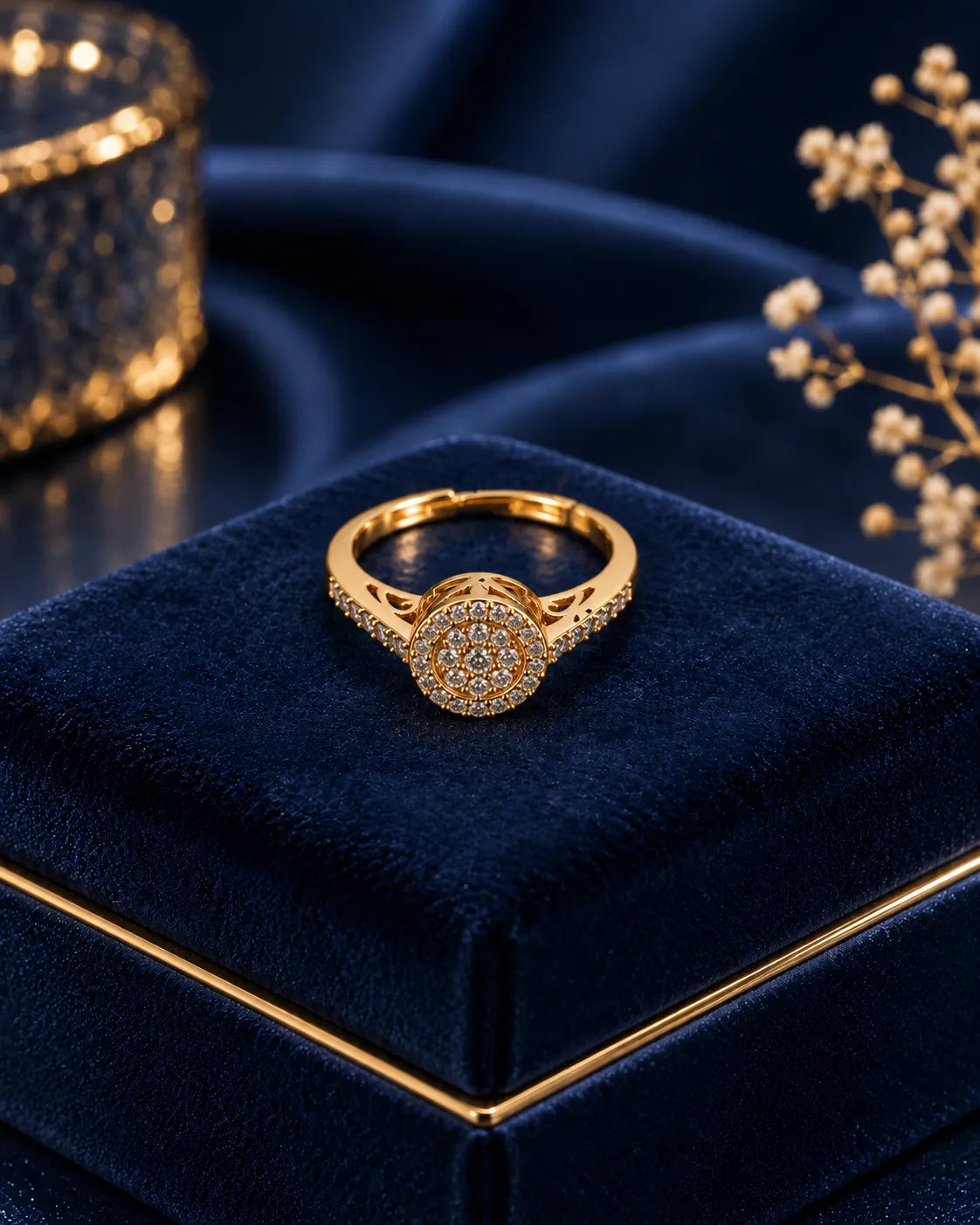Halo Cluster Crystal Gold-Tone Ring - close-up detail view