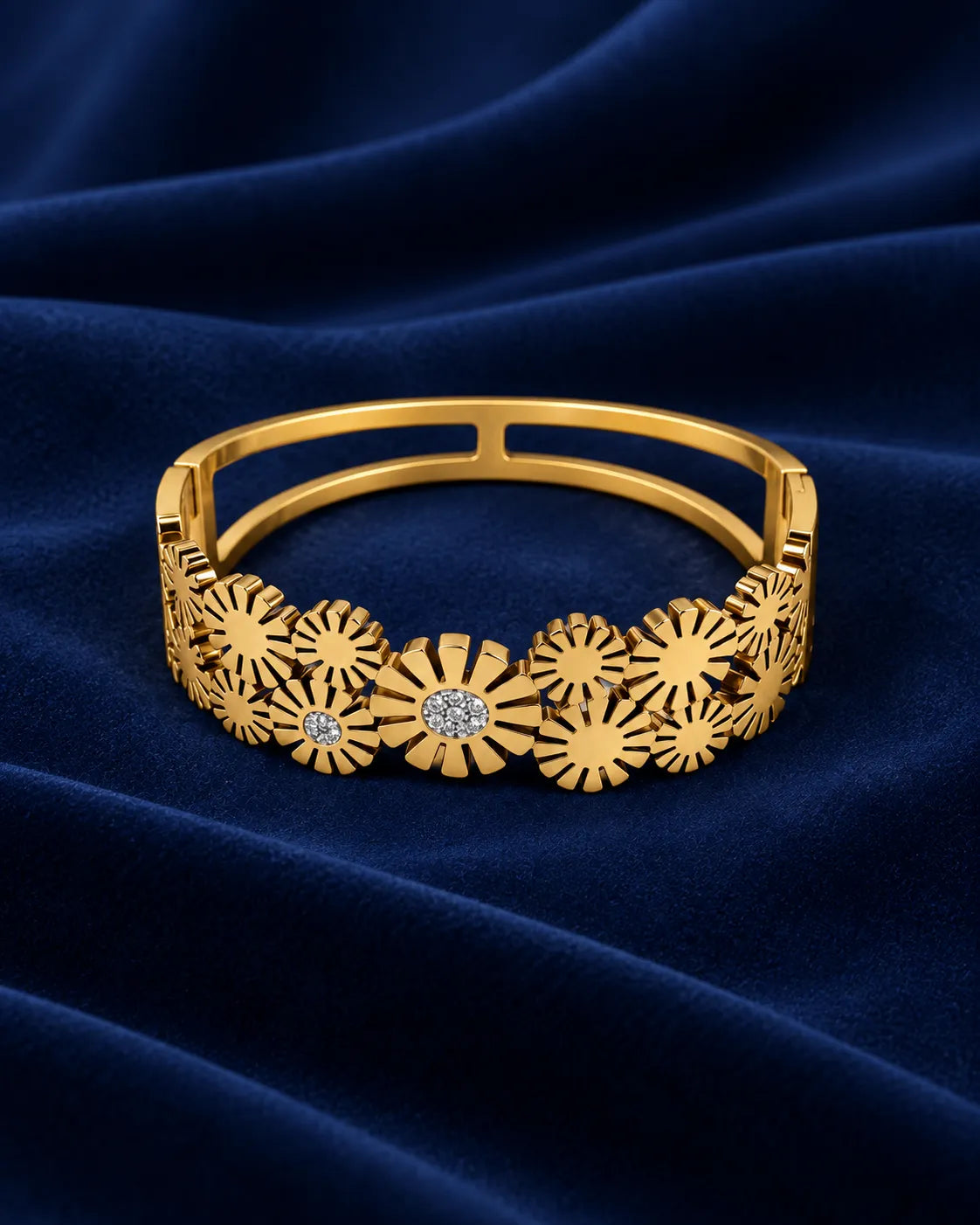Floral Cutout Crystal Gold-Tone Bangle - product view 3