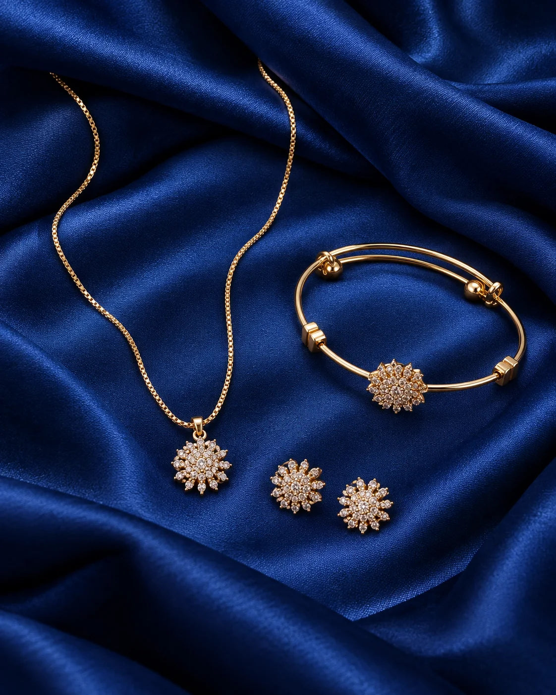 Crystal Floral Pendant, Bracelet & Earring Set - close-up detail view