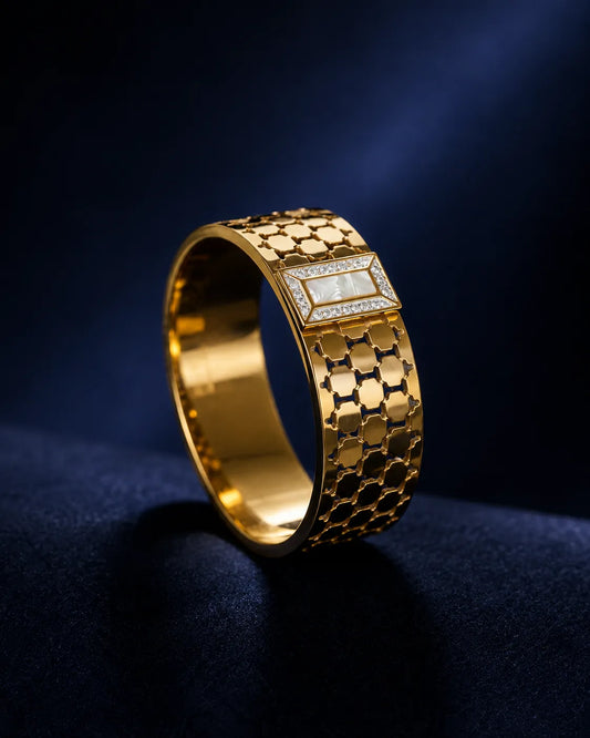 Lattice Pearl Accent Gold Cuff Bangle - alternate product view