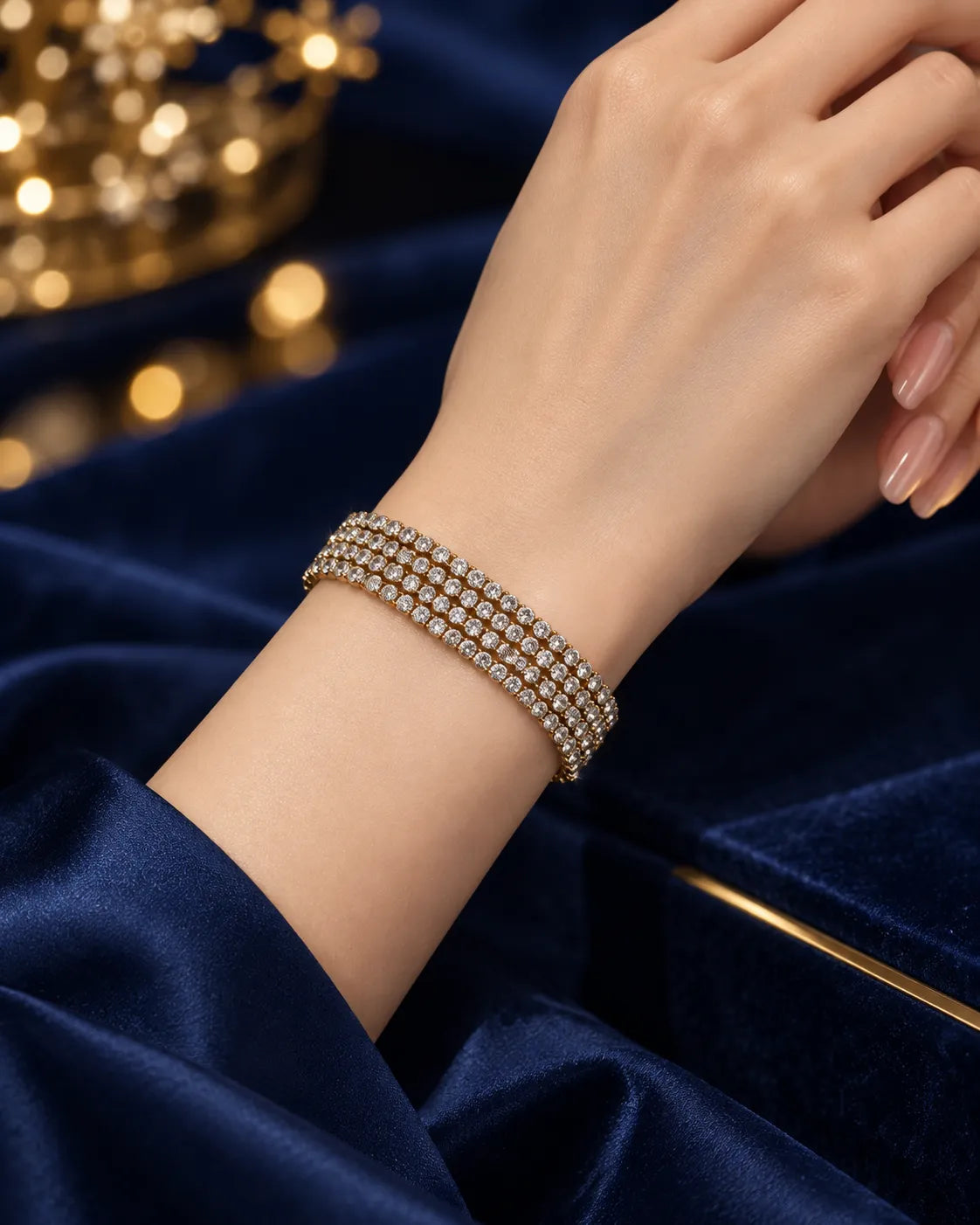 Multi-Row Crystal Tennis Bracelet - Gold Tone - product view 1