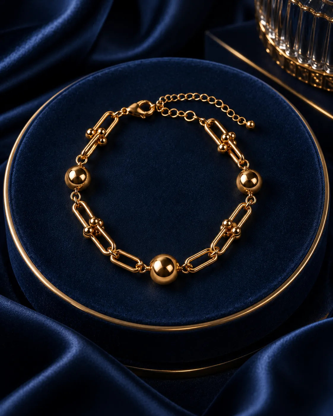 Orbit Link & Bead Gold-Tone Bracelet - close-up detail view