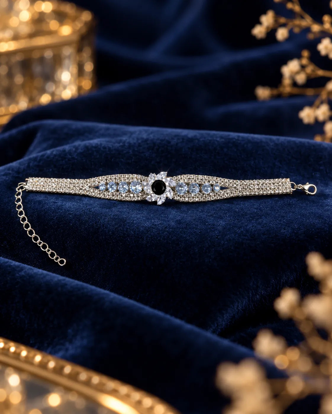 Black Floral Crystal Silver-Tone Bracelet - product view 2