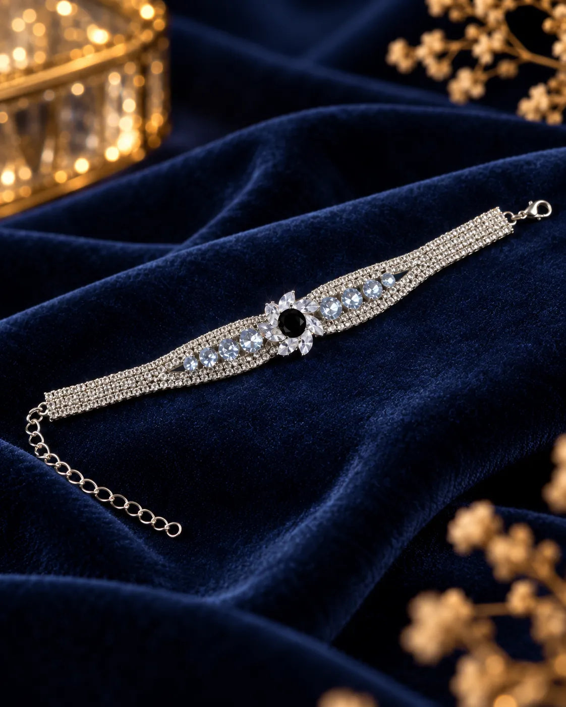 Black Floral Crystal Silver-Tone Bracelet - product view 3