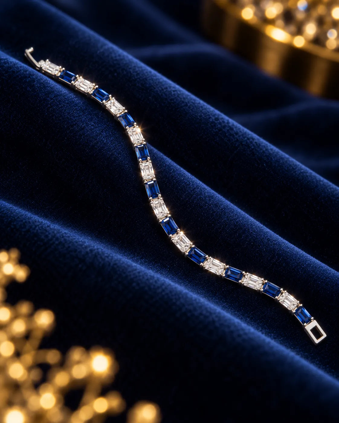 Blue & Clear Baguette Tennis Bracelet - Silver Tone - product view 2
