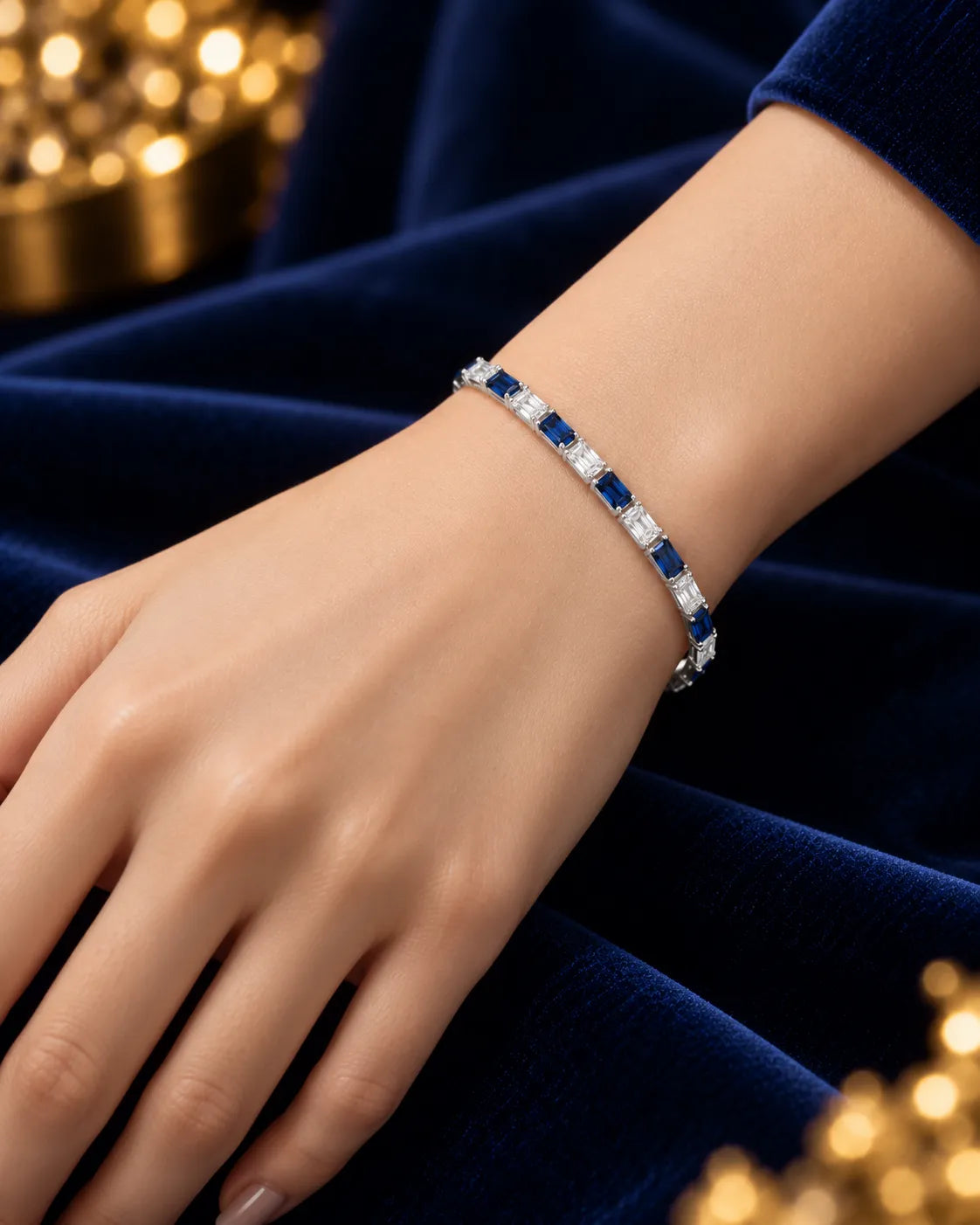 Blue & Clear Baguette Tennis Bracelet - Silver Tone - product view 1