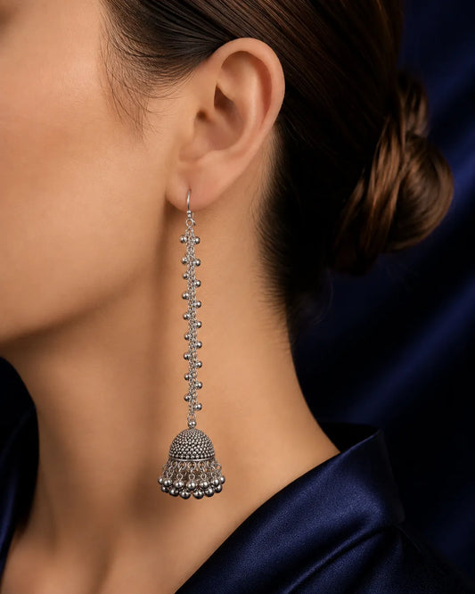 Silver Ghungroo Chain Jhumka Earrings - main product view