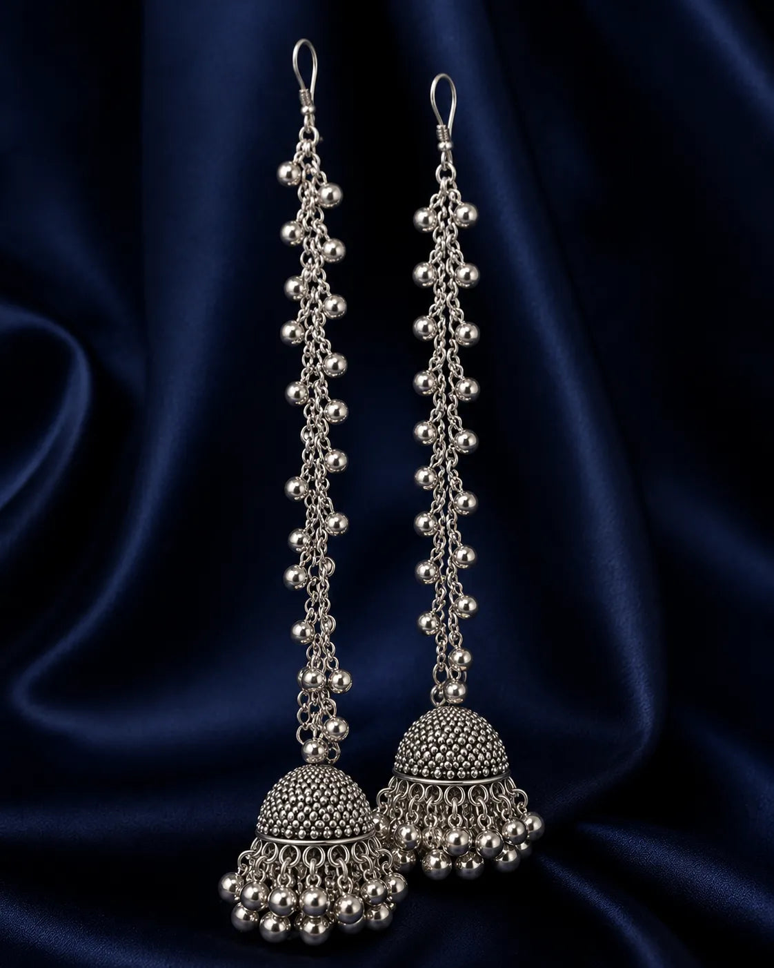 Silver Ghungroo Chain Jhumka Earrings - alternate product view