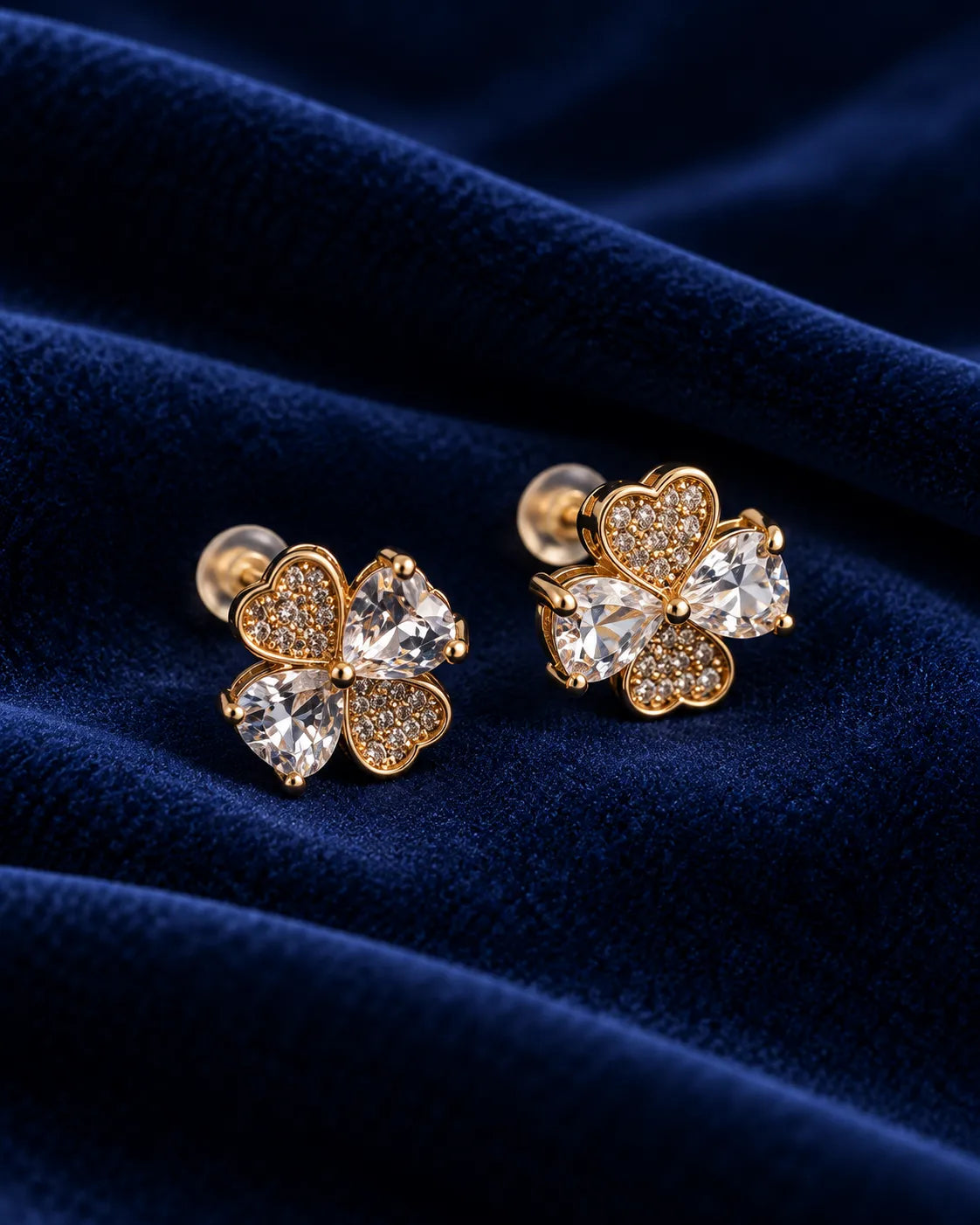 Four-Petal Crystal Flower Stud Earrings - product view 3