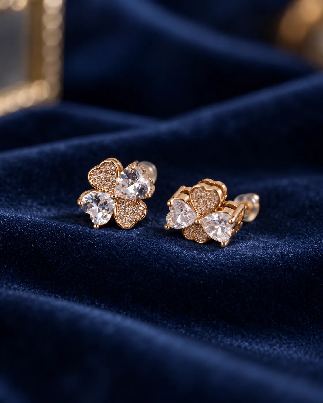 Four-Petal Crystal Flower Stud Earrings - product view 2
