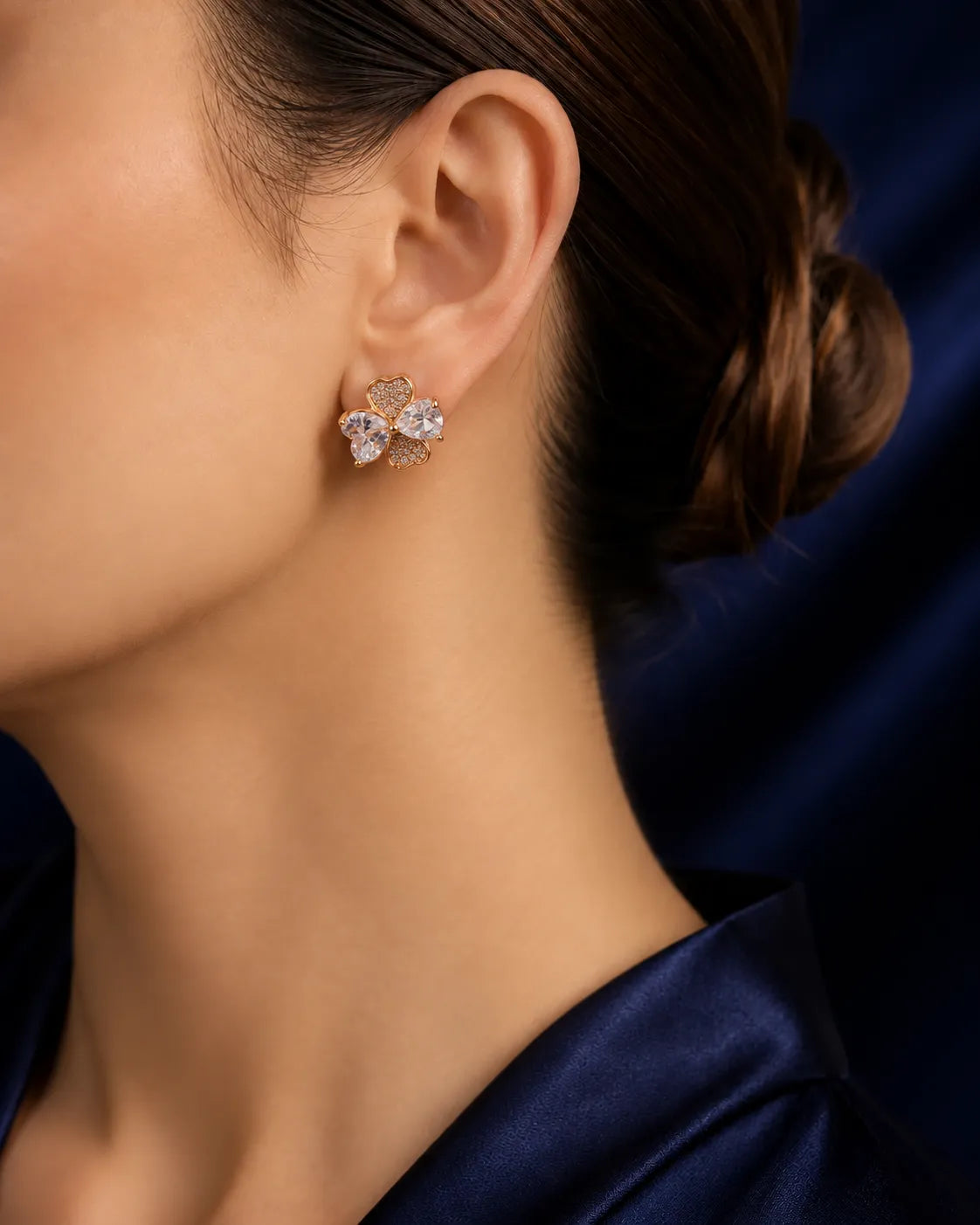 Four-Petal Crystal Flower Stud Earrings - product view 1