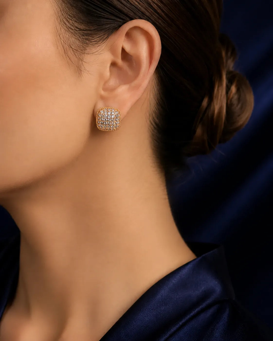 Square Pavé Crystal Gold-Tone Stud Earrings - product view 1