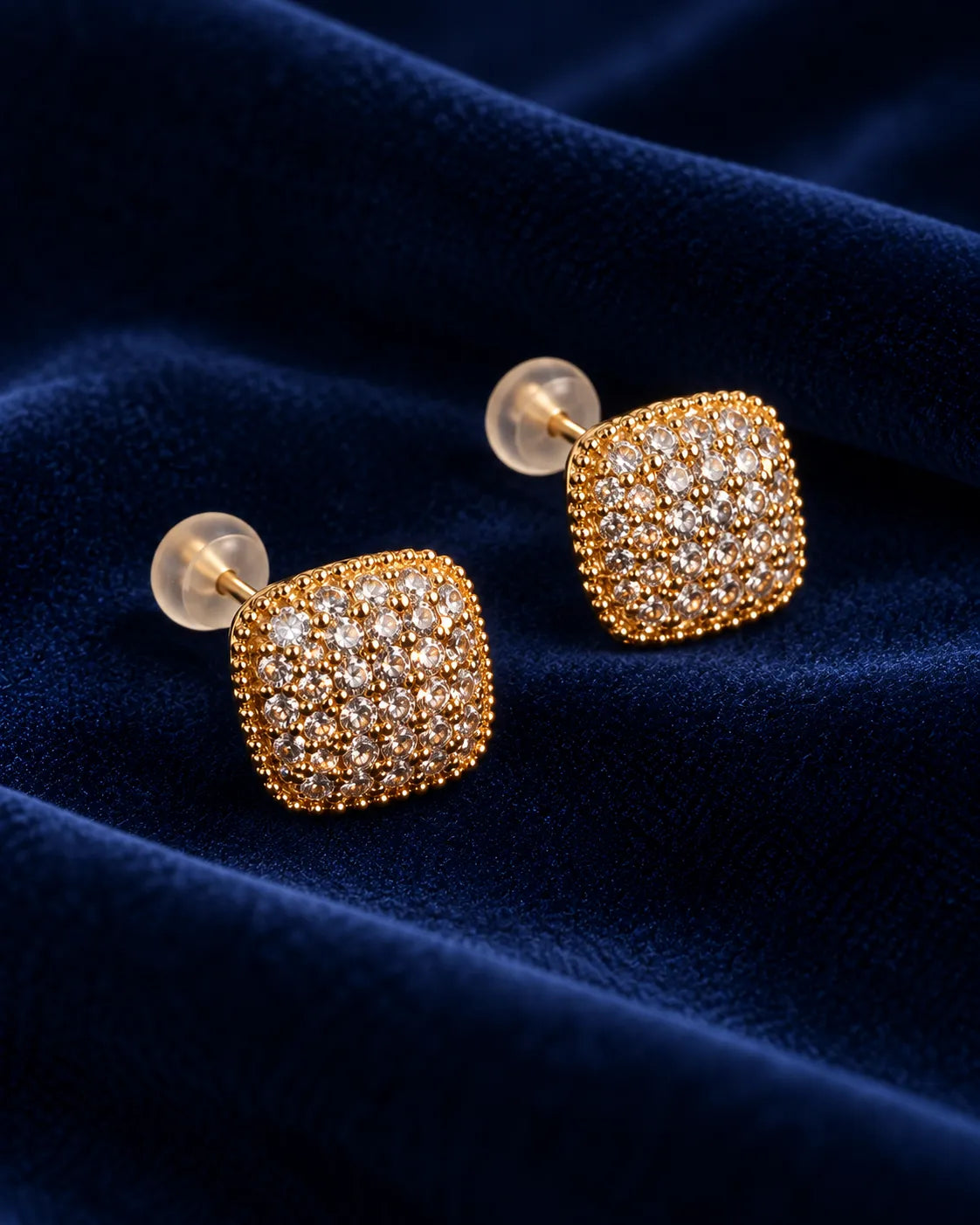 Square Pavé Crystal Gold-Tone Stud Earrings - product view 3