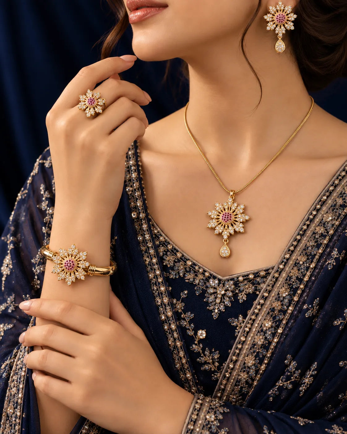 Crystal Dahlia Pendant, Earrings, Bangle & Ring Set - main product view