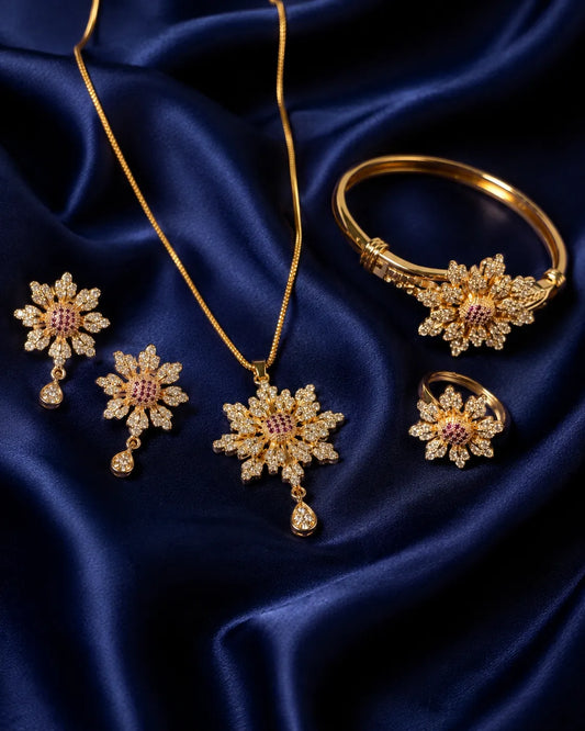 Crystal Dahlia Pendant, Earrings, Bangle & Ring Set - alternate product view