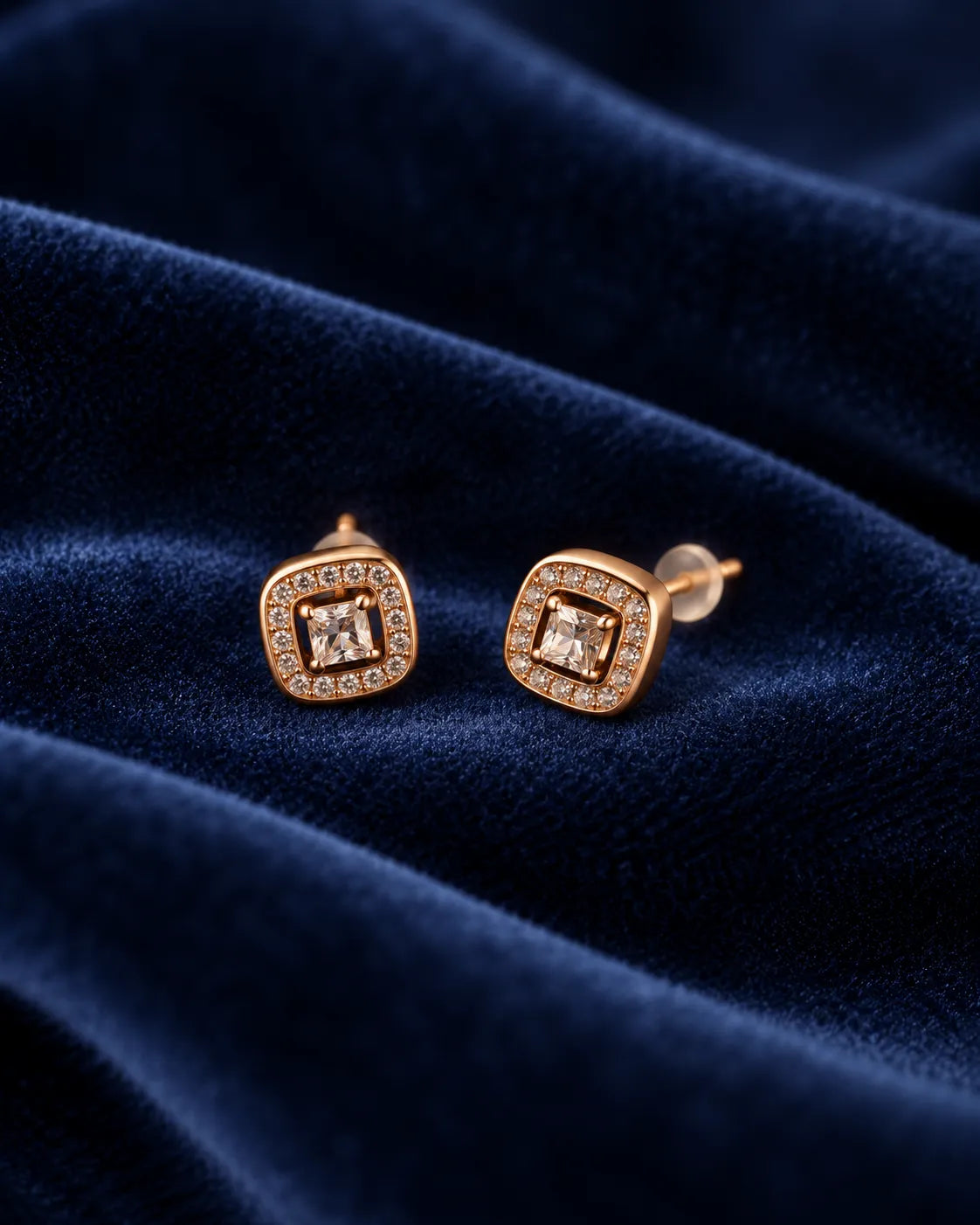 Square Halo Crystal Gold-Tone Stud Earrings - product view 2