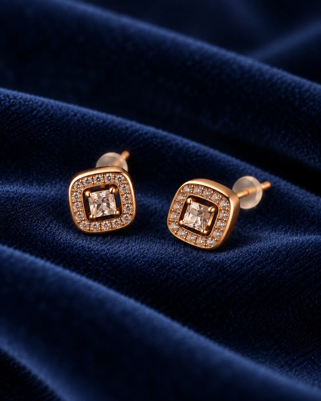 Square Halo Crystal Gold-Tone Stud Earrings - product view 3