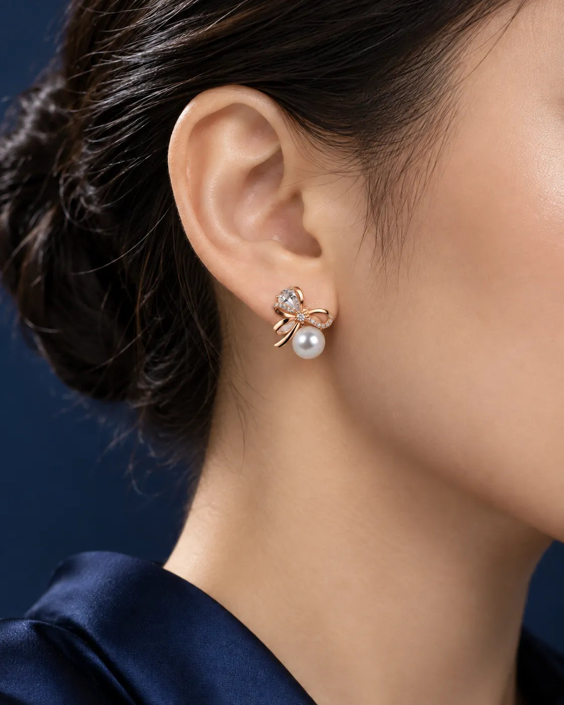 Crystal Bow-Knot Gold-Tone Stud Earrings - product view 1