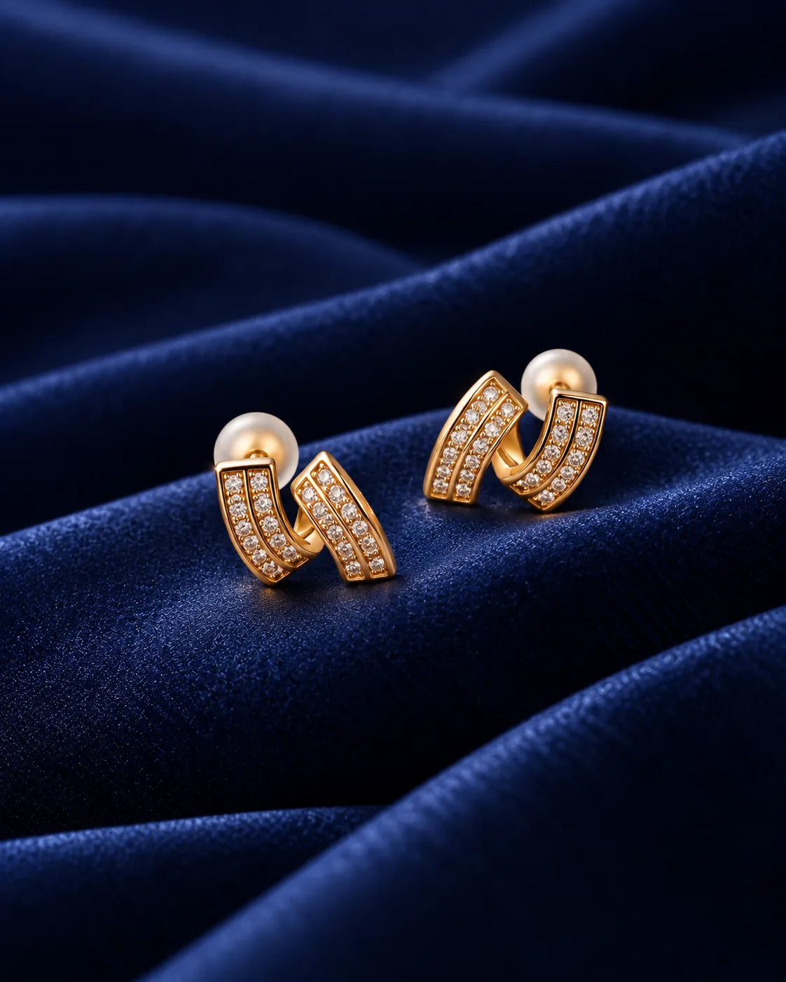 Double Curve Crystal Gold-Tone Stud Earrings - product view 2