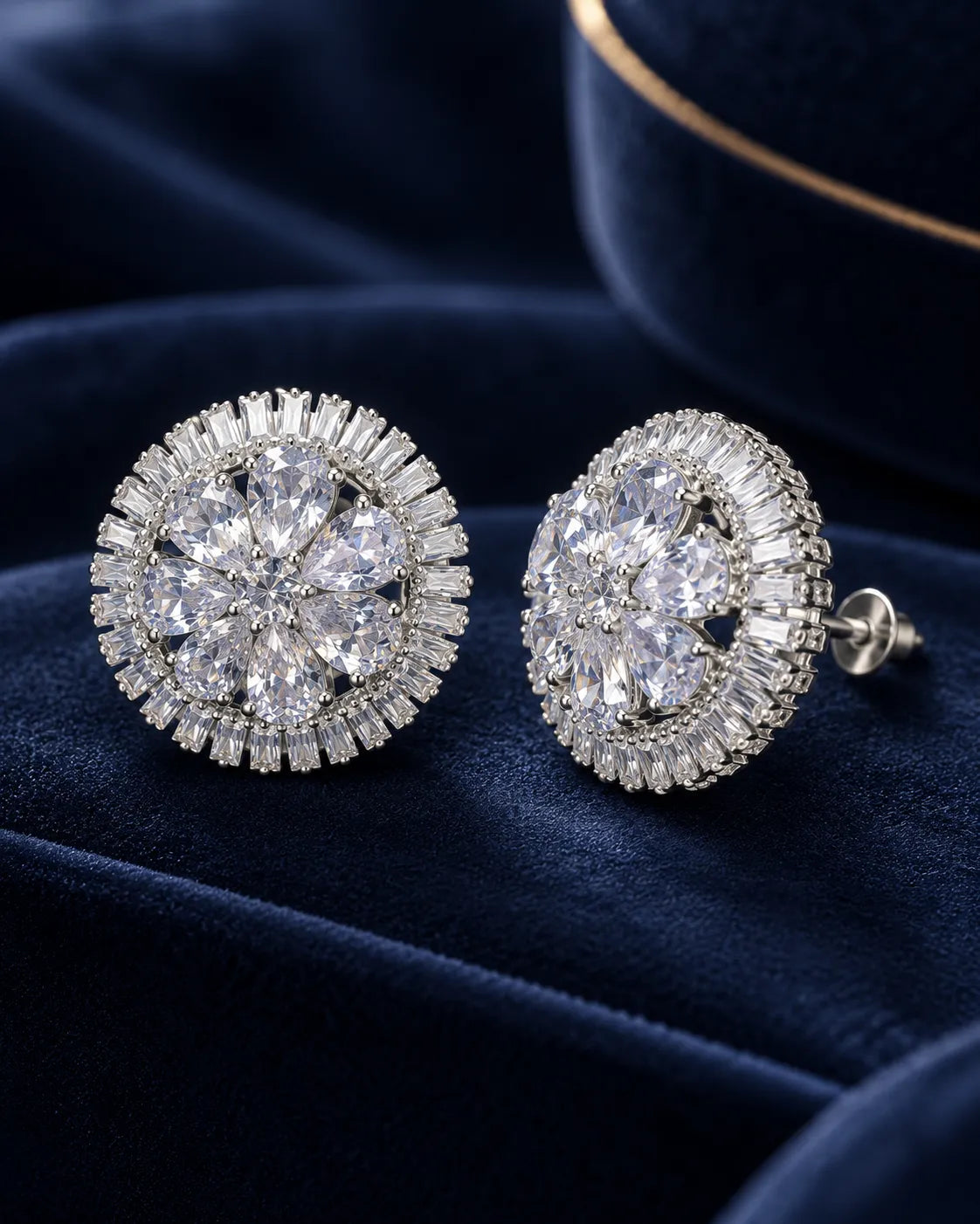 Radiant Bloom Crystal Stud Earrings - close-up detail view