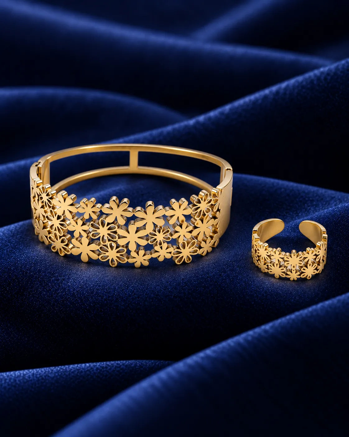 Floral Cutout Bracelet & Ring Gold-Tone Jewelry Set - product view 3