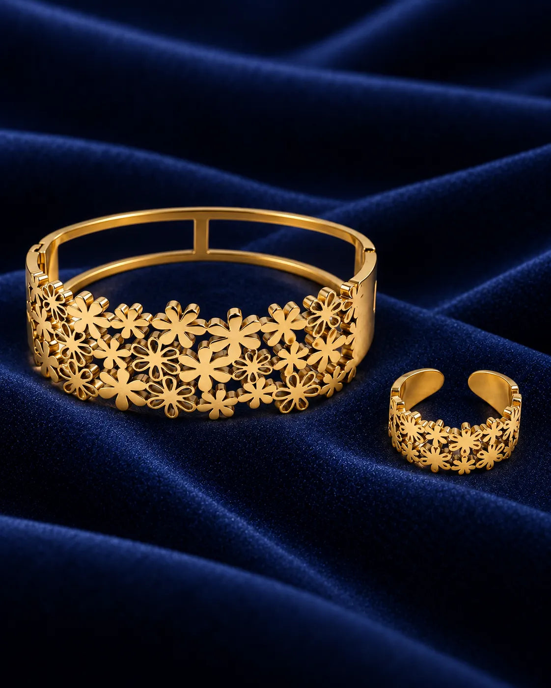 Floral Cutout Bracelet & Ring Gold-Tone Jewelry Set - product view 2