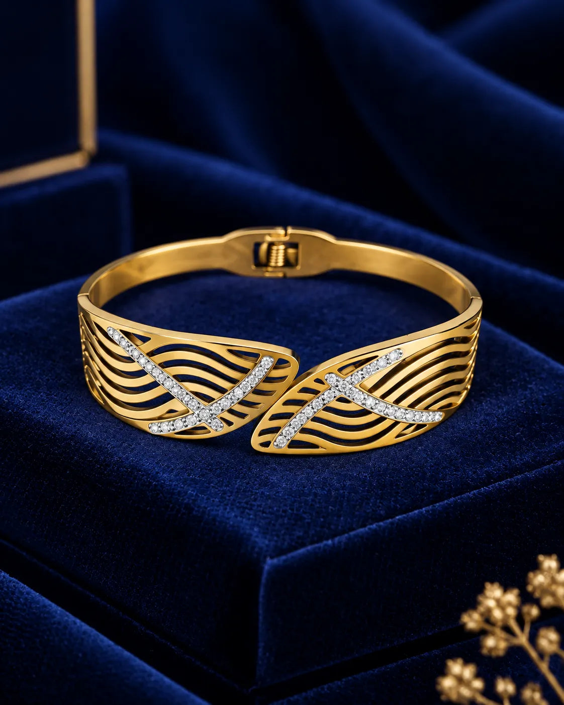Openwork Wave Crystal Gold-Tone Bangle - product view 2