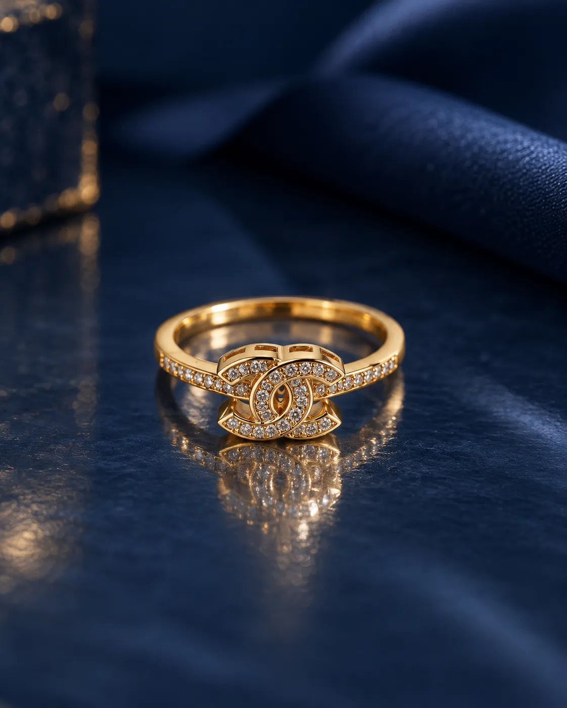 Crystal Double-C Emblem Gold-Tone Ring - alternate product view