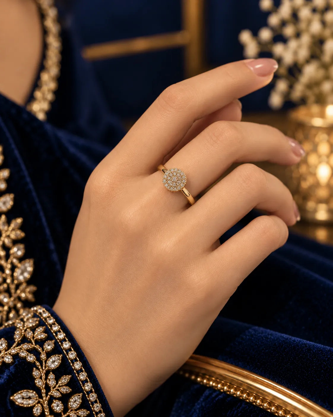 Round Pavé Crystal Gold-Tone Ring - main product view