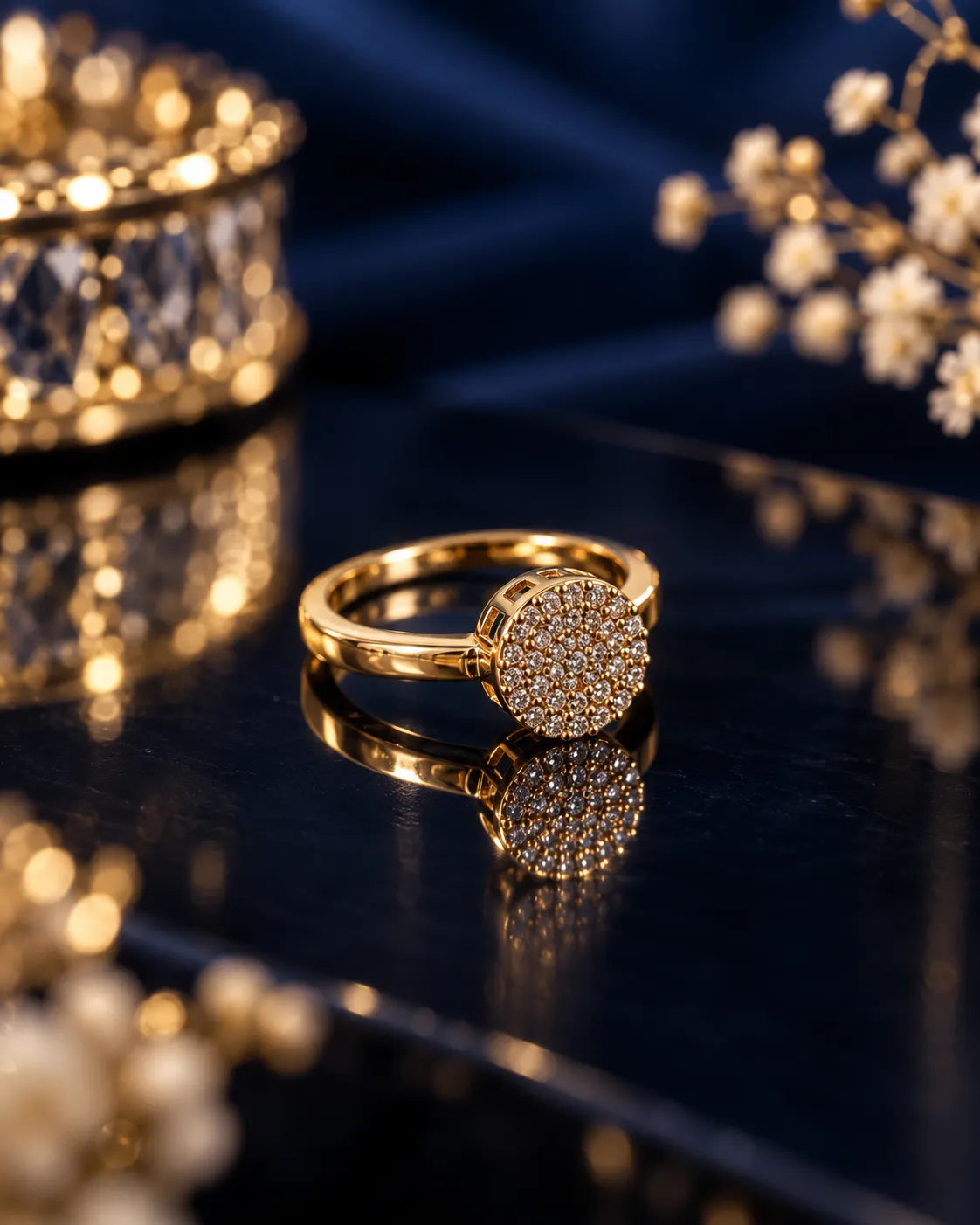 Round Pavé Crystal Gold-Tone Ring - alternate product view