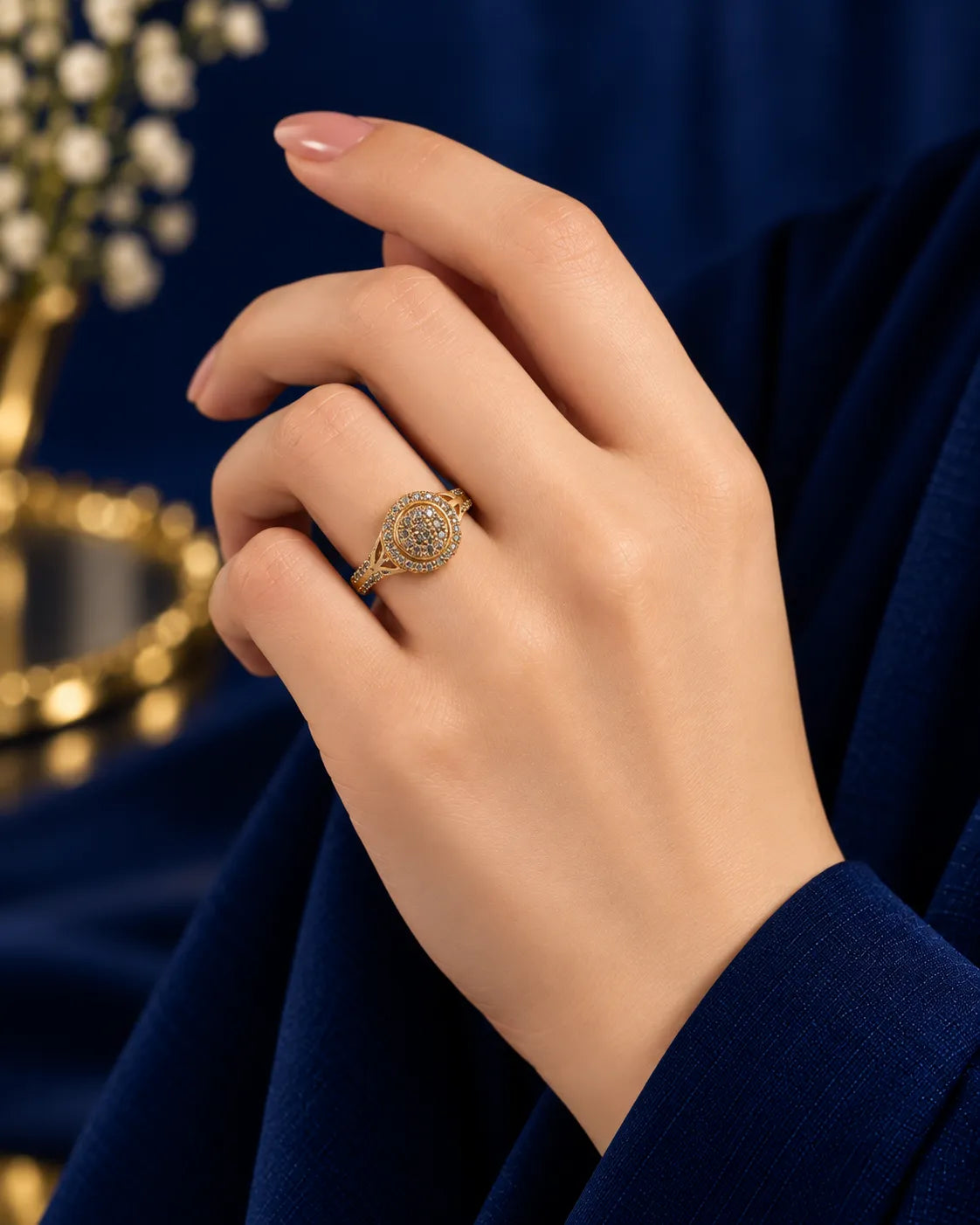 Halo Cluster Crystal Gold-Tone Ring - main product view