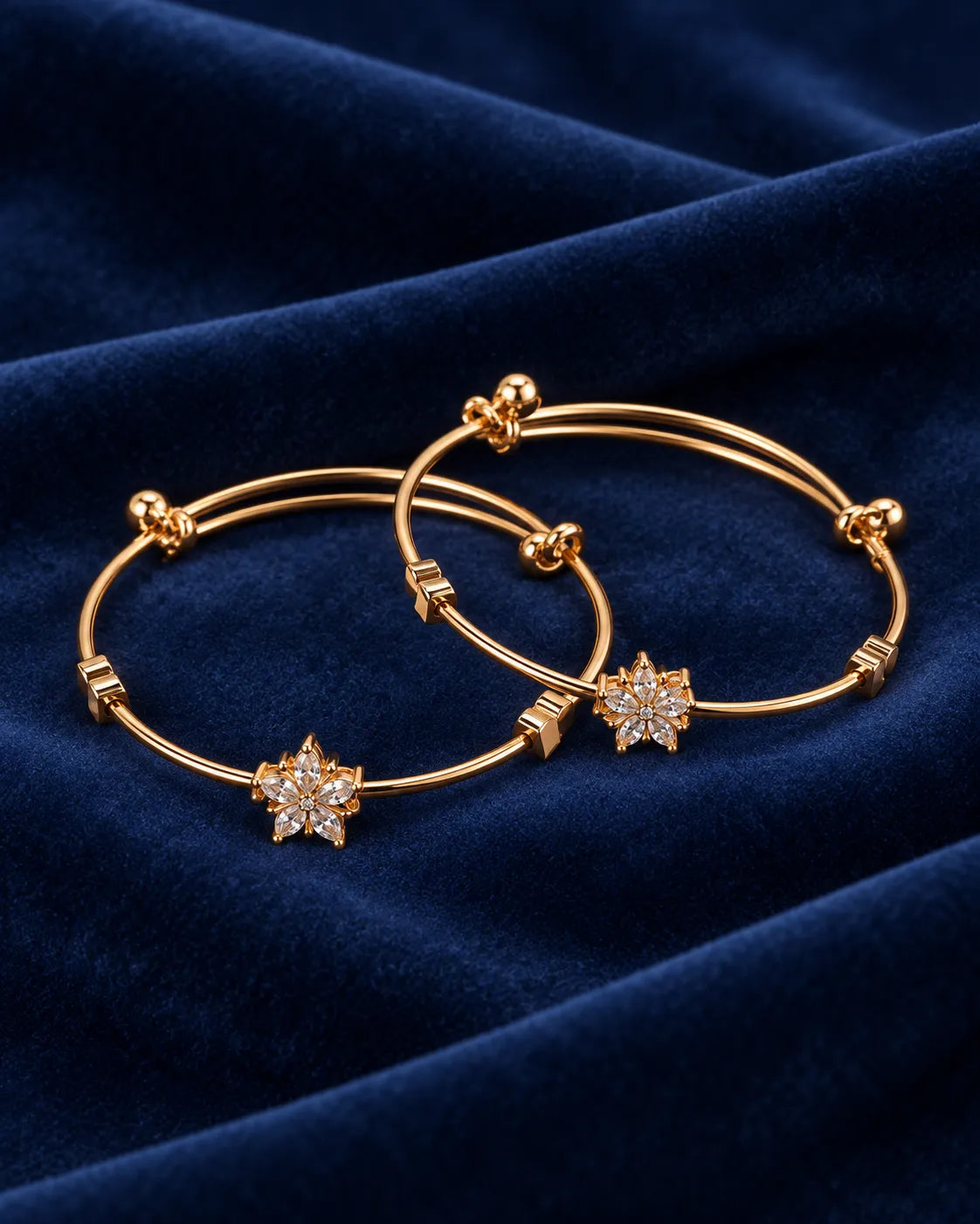 Crystal Flower Charm Gold-Tone Bangle Pair - main product view