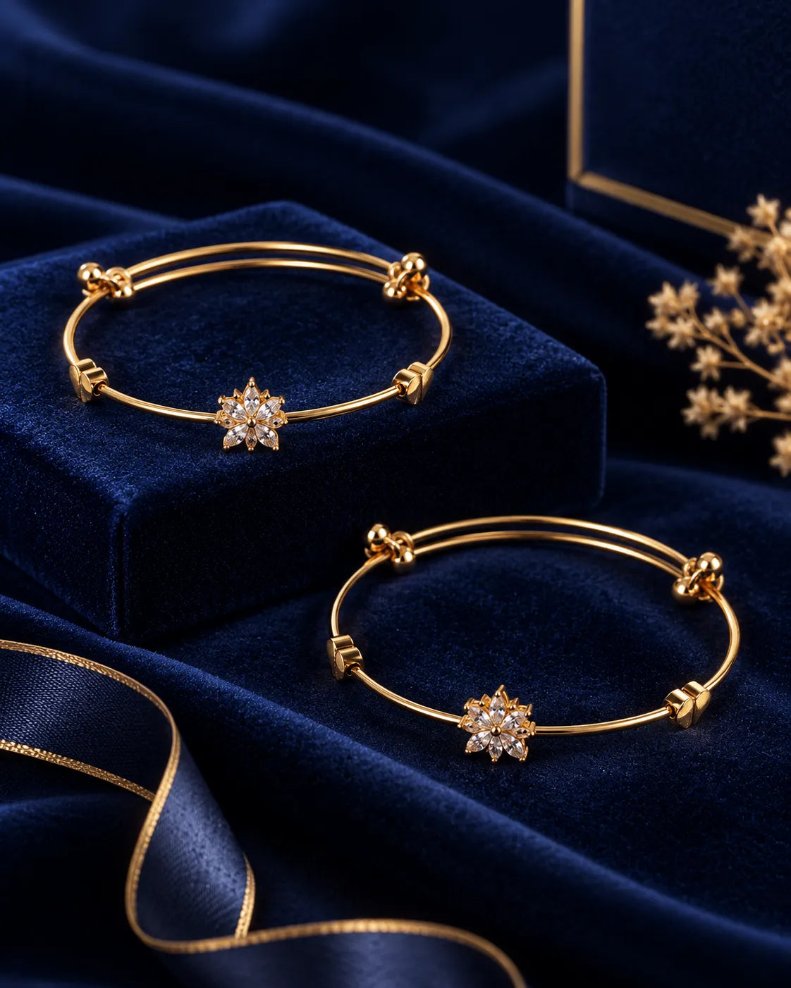 Crystal Flower Charm Gold-Tone Bangle Pair - product view 2