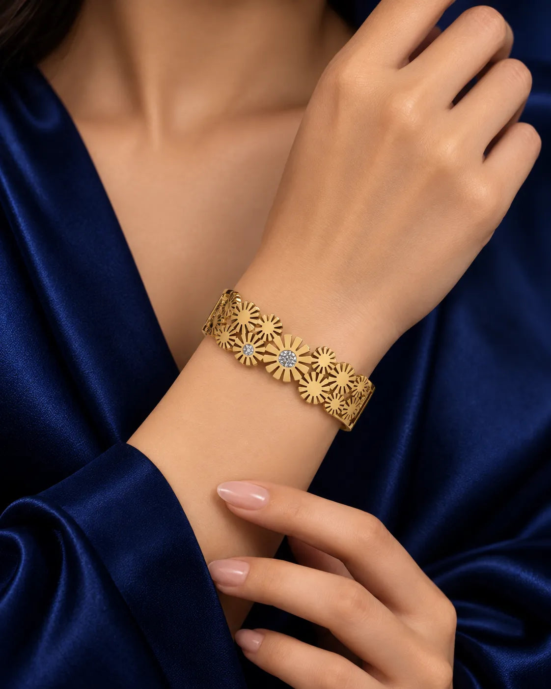 Floral Cutout Crystal Gold-Tone Bangle - main product view