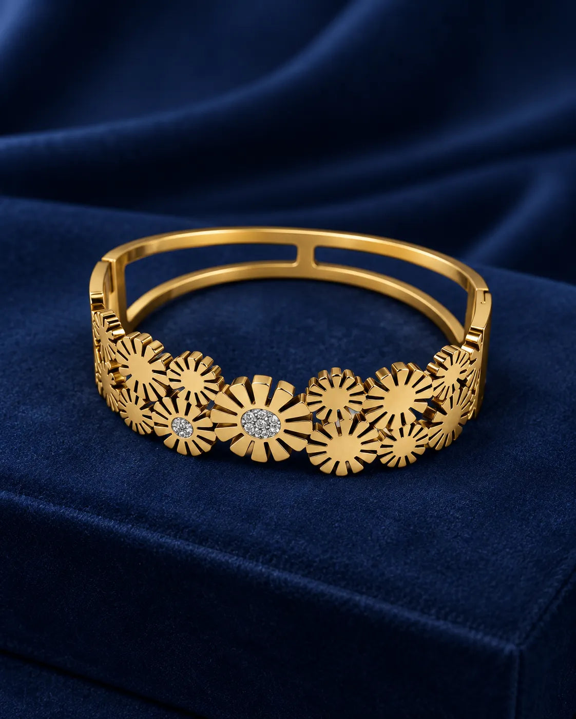 Floral Cutout Crystal Gold-Tone Bangle - product view 2