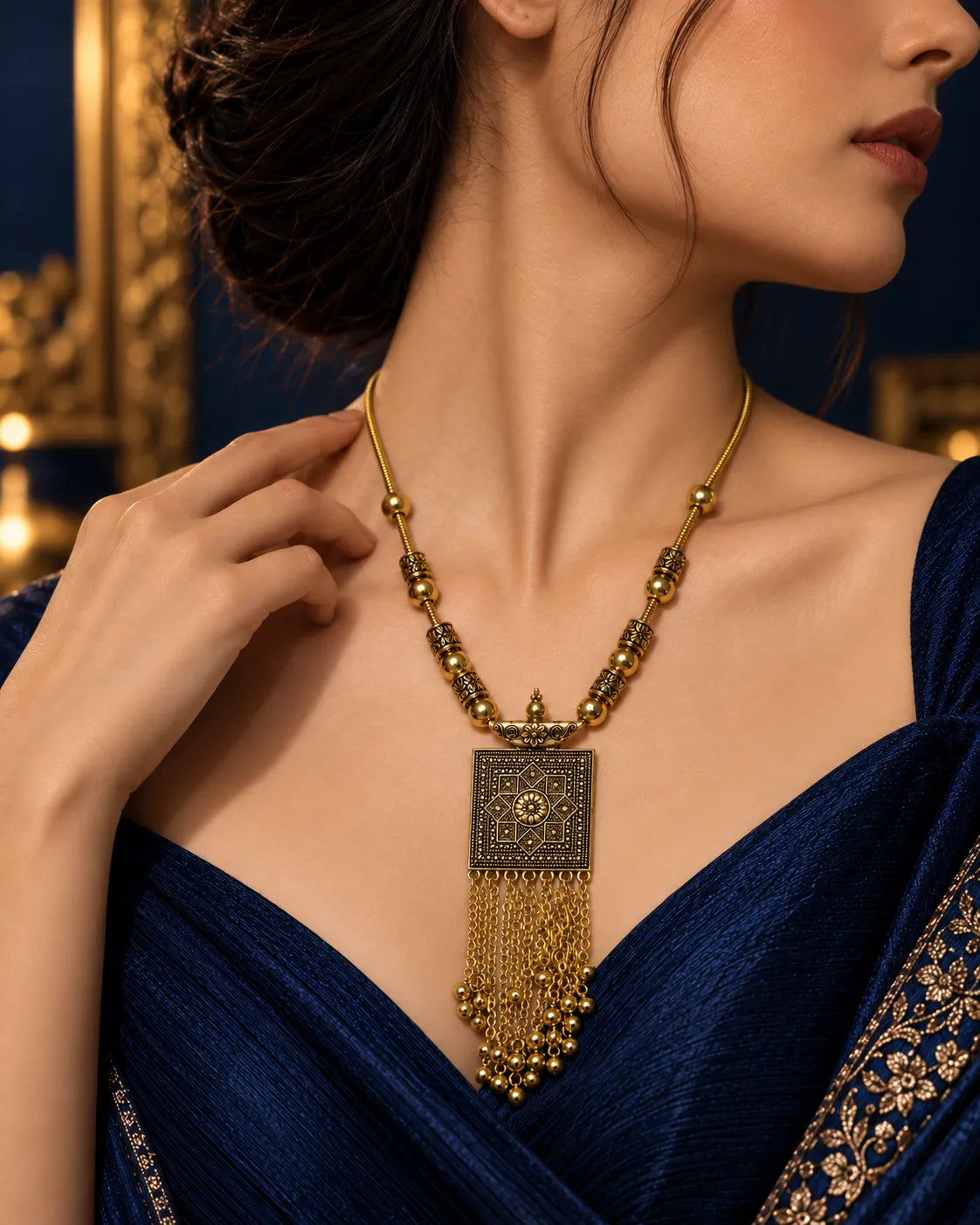 Antique Square Tassel Pendant Necklace - main product view