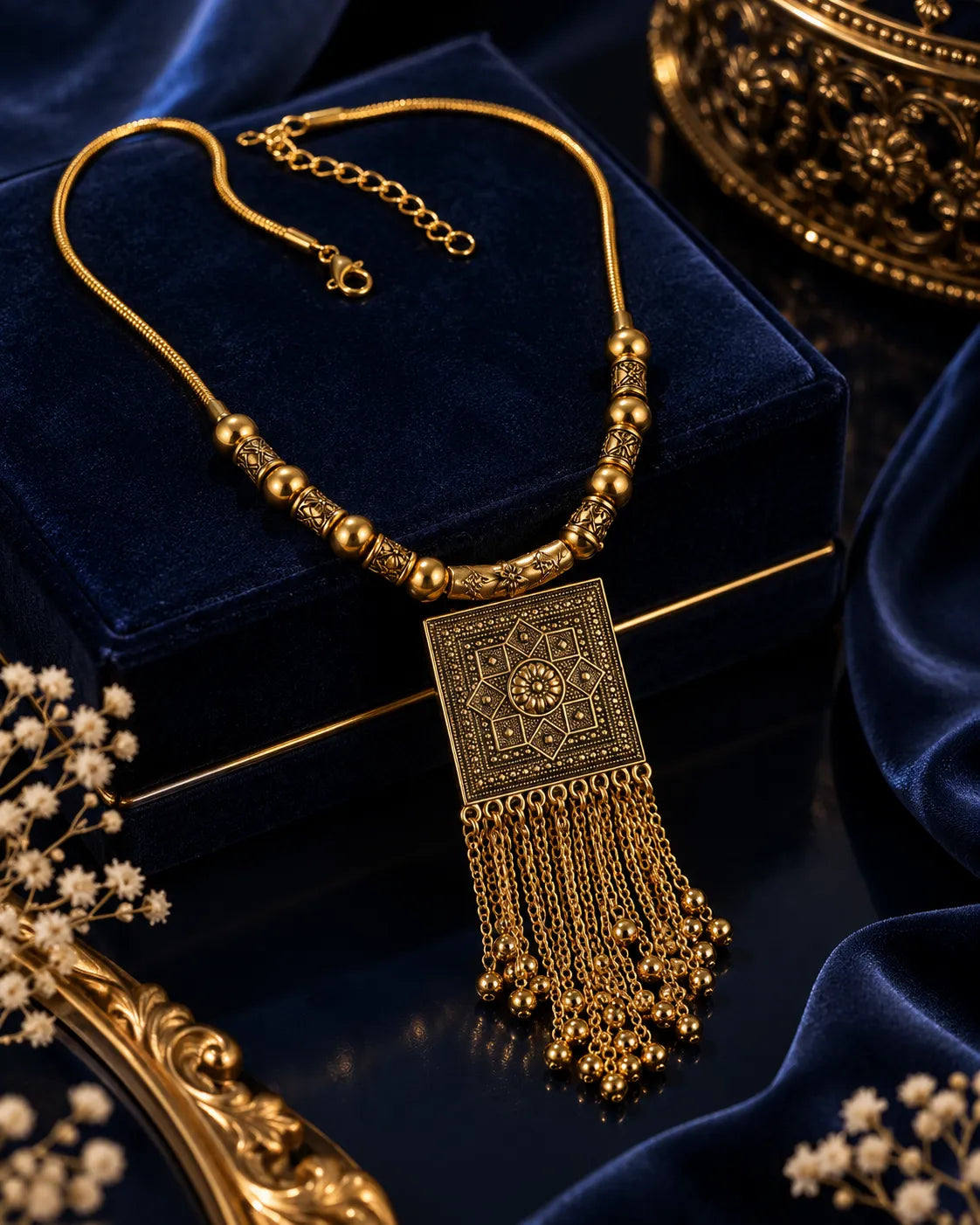Antique Square Tassel Pendant Necklace - alternate product view