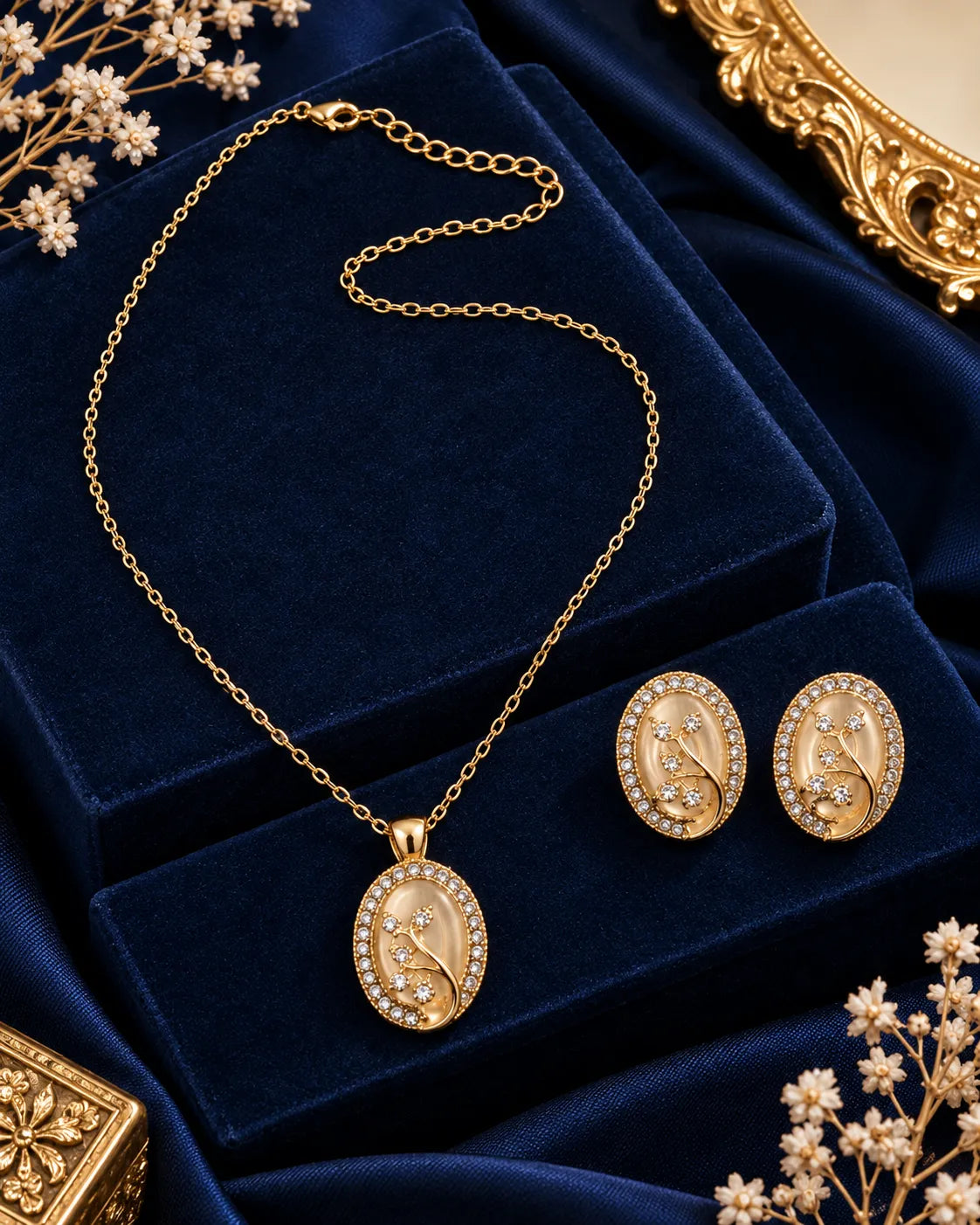 Oval Floral Crystal Pendant & Earring Set - alternate product view