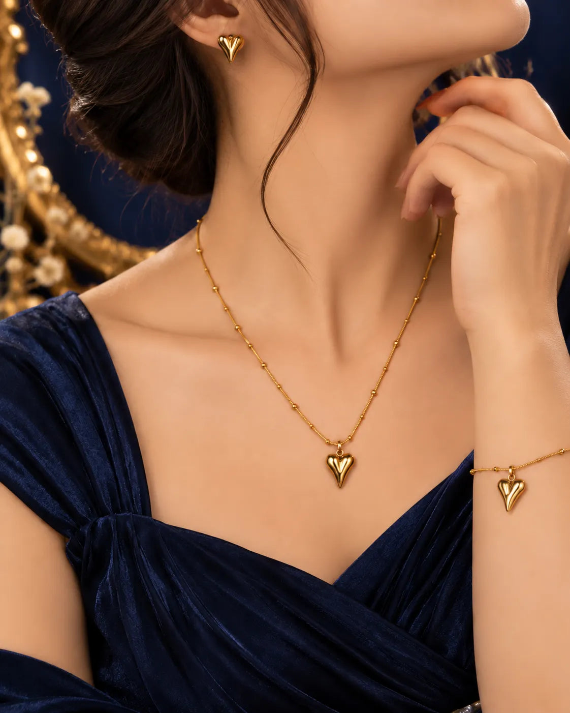 Minimal Heart Pendant, Bracelet & Earring Set - main product view