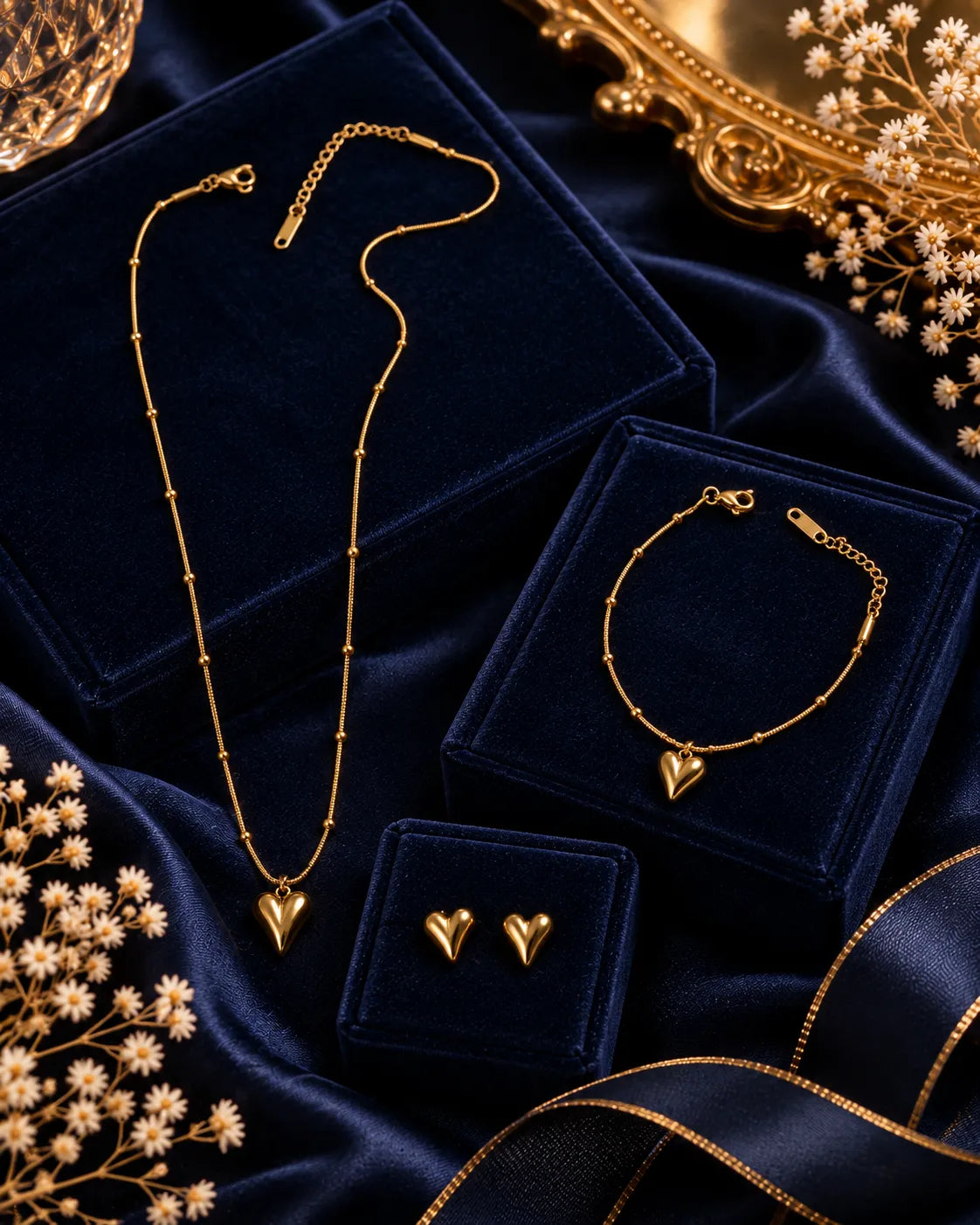 Minimal Heart Pendant, Bracelet & Earring Set - alternate product view