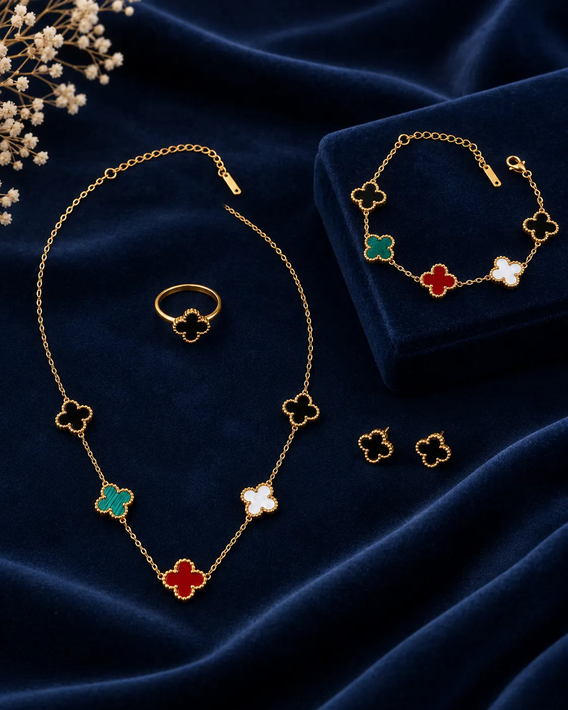 Multicolor Clover Four-Piece Jewelry Set - alternate product view