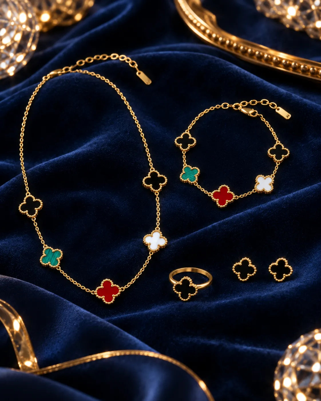 Multicolor Clover Four-Piece Jewelry Set - close-up detail view