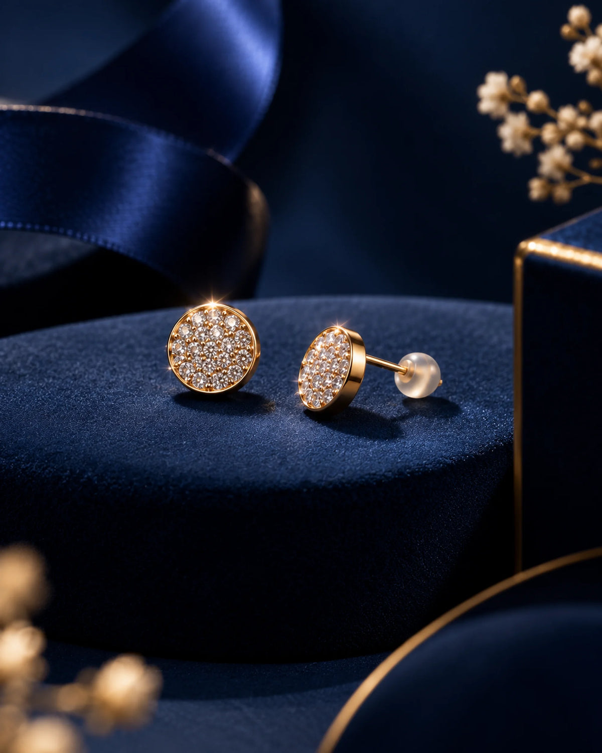 Round Pavé Crystal Stud Earrings - alternate product view